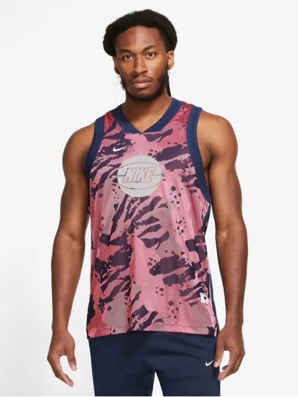 Nike Men’s Pink Camo Basketball Jersey with Navy Trim
